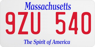 MA license plate 9ZU540