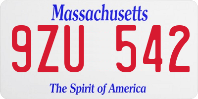 MA license plate 9ZU542