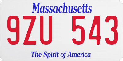 MA license plate 9ZU543