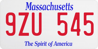 MA license plate 9ZU545