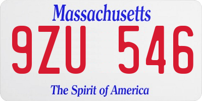 MA license plate 9ZU546