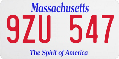 MA license plate 9ZU547