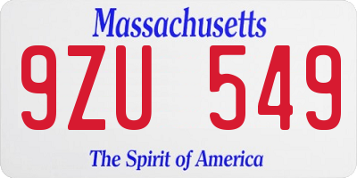 MA license plate 9ZU549