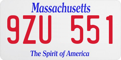 MA license plate 9ZU551