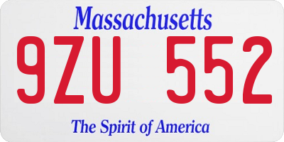 MA license plate 9ZU552