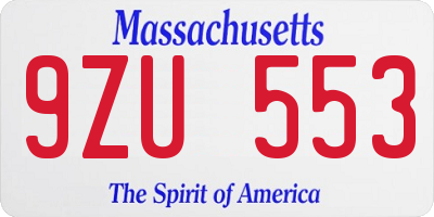 MA license plate 9ZU553