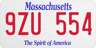 MA license plate 9ZU554