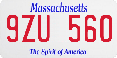 MA license plate 9ZU560