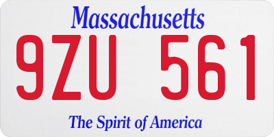 MA license plate 9ZU561