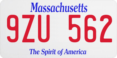 MA license plate 9ZU562