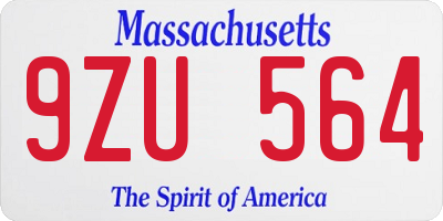 MA license plate 9ZU564