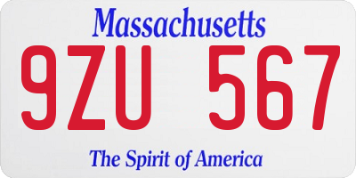 MA license plate 9ZU567