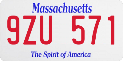 MA license plate 9ZU571