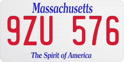 MA license plate 9ZU576