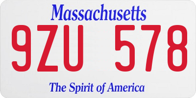 MA license plate 9ZU578