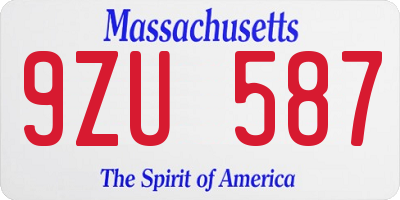 MA license plate 9ZU587