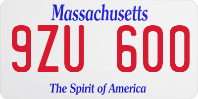 MA license plate 9ZU600