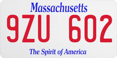 MA license plate 9ZU602
