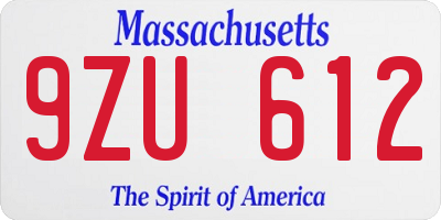 MA license plate 9ZU612