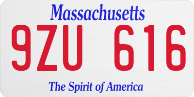 MA license plate 9ZU616
