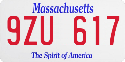 MA license plate 9ZU617