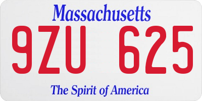 MA license plate 9ZU625