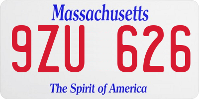 MA license plate 9ZU626