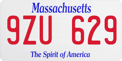 MA license plate 9ZU629