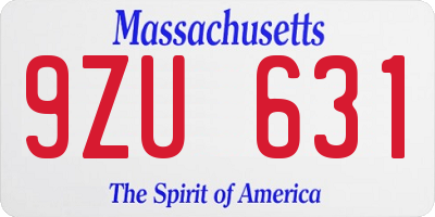 MA license plate 9ZU631