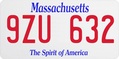 MA license plate 9ZU632