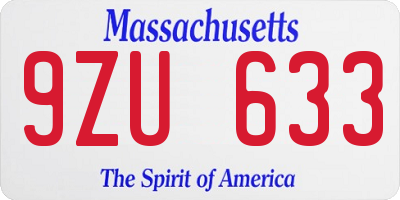 MA license plate 9ZU633