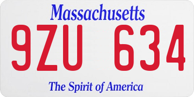 MA license plate 9ZU634