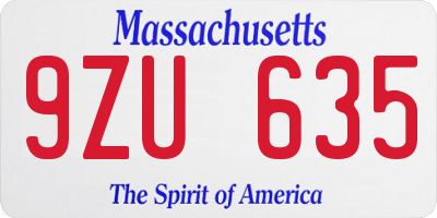 MA license plate 9ZU635