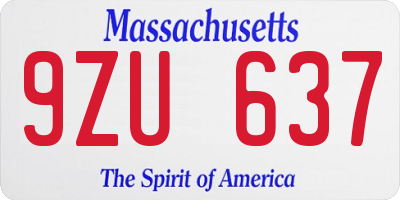 MA license plate 9ZU637