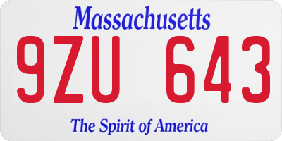 MA license plate 9ZU643