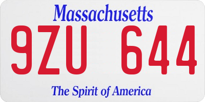 MA license plate 9ZU644