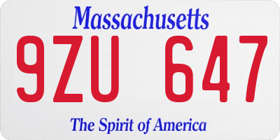 MA license plate 9ZU647