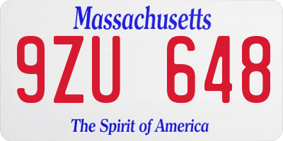 MA license plate 9ZU648