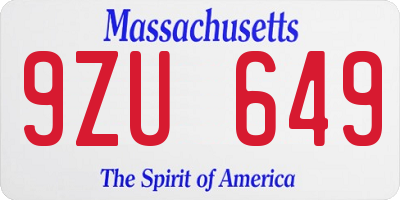 MA license plate 9ZU649