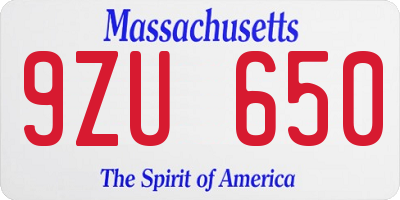 MA license plate 9ZU650