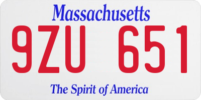 MA license plate 9ZU651