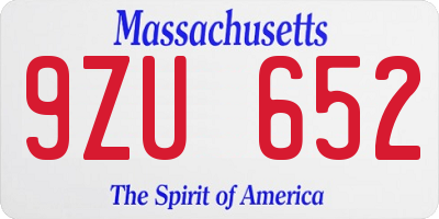 MA license plate 9ZU652