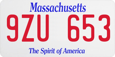 MA license plate 9ZU653