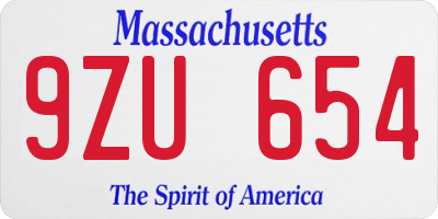 MA license plate 9ZU654