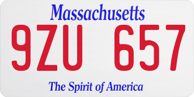 MA license plate 9ZU657