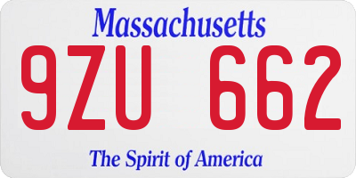 MA license plate 9ZU662