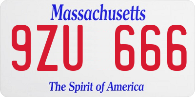 MA license plate 9ZU666