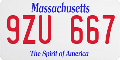 MA license plate 9ZU667