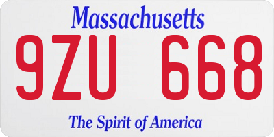 MA license plate 9ZU668