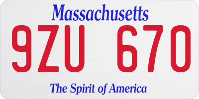 MA license plate 9ZU670